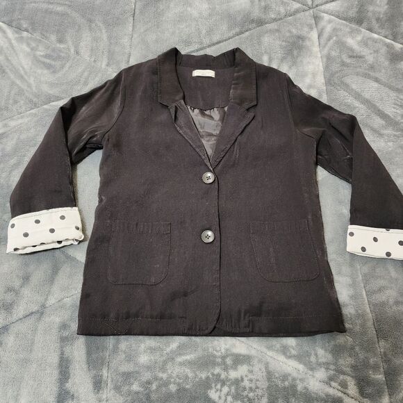 Girls Black & White Polka Dot Button Up Pocketed Blazer Suit Jacket Size 6-7 - Picture 1 of 3